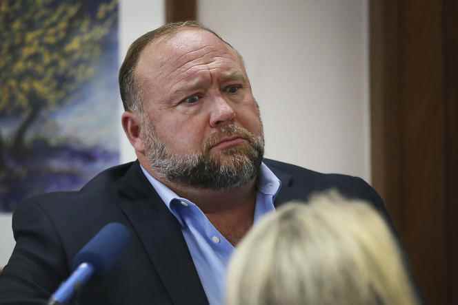 Influential conspiracy theorist Alex Jones, during his libel trial in Austin, Texas on Wednesday, August 3, 2022. The InfoWars founder now says he no longer denies the reality of the Sandy Hook killings.