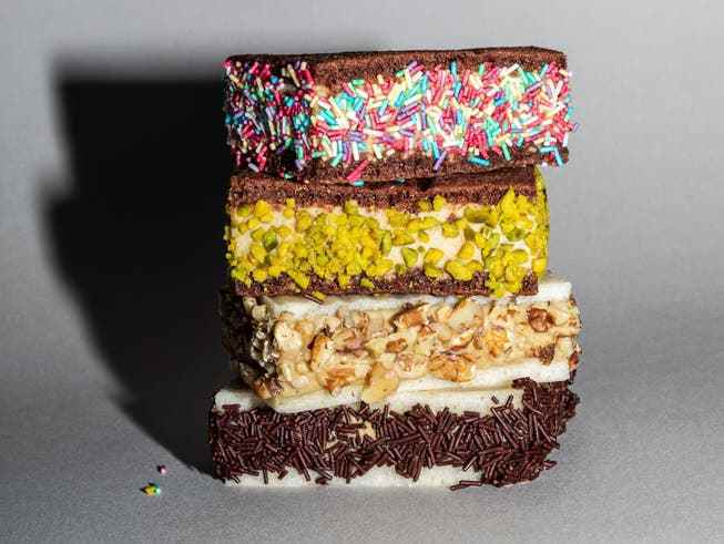 Four of the numerous types of ice cream sandwiches.