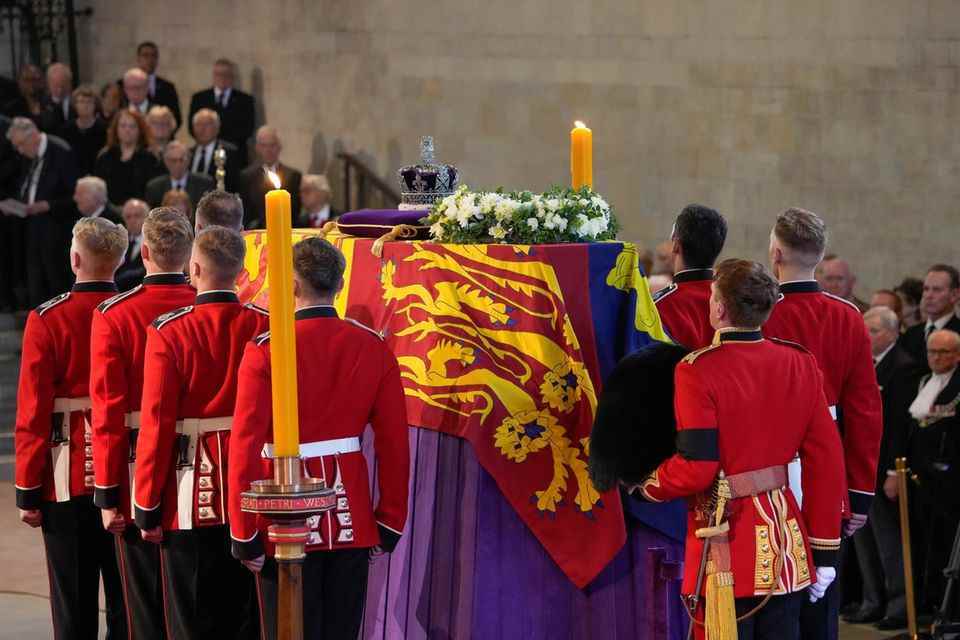 Queen Elizabeth's coffin is laid out in Westminster Hall.