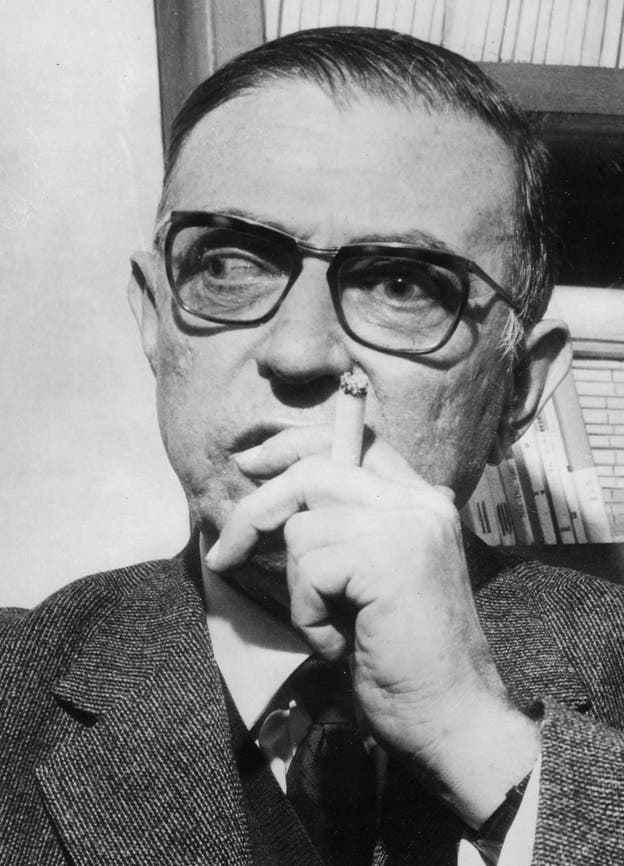 circa 1965: French writer and philosopher Jean-Paul Sartre (1905 - 1980).  (Photo by Keystone/Getty Images)