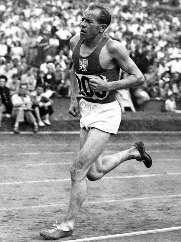 In 1948, Emil Zatopek won Olympic gold in the 10,000 meters at Wembley.