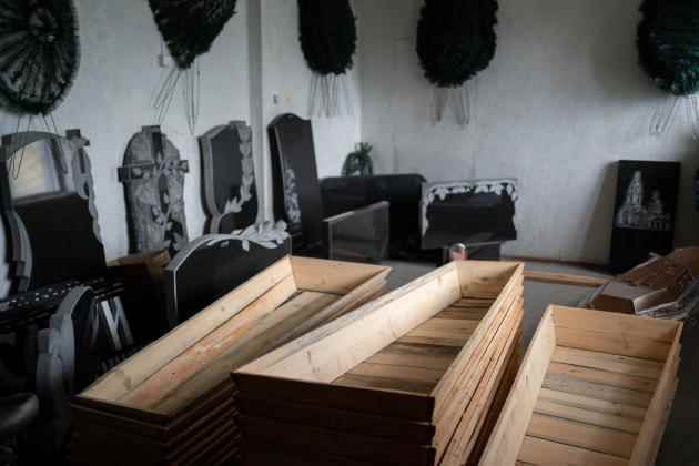 In a room inside Vitaliy's funeral service in Izium, Ukraine, September 17, 2022.