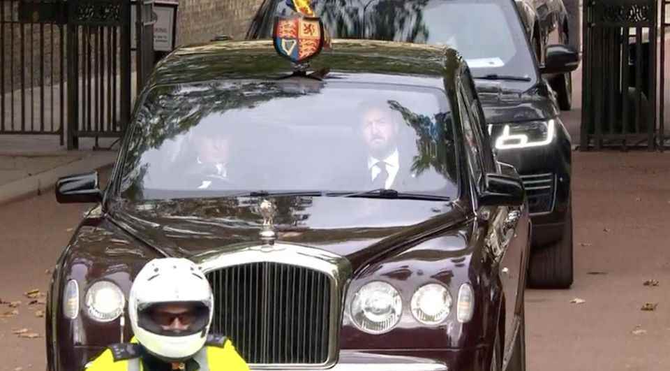 King Charles, Prince William and Prince Harry drive to Westminster Hall
