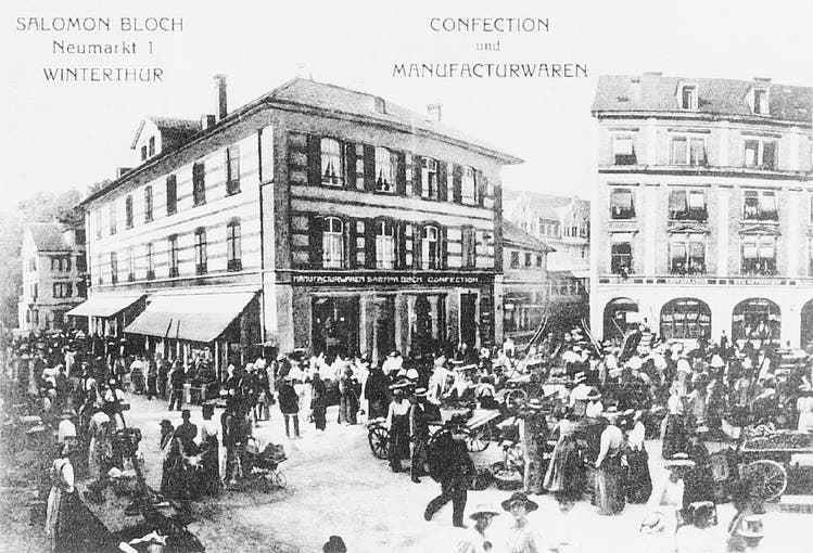 Salomon Bloch's clothes shop on Neumarkt Winterthur, postcard from the early 20th century.