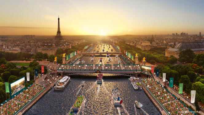 Artist's impression of a possible opening ceremony of the Paris Olympic Games on the Seine.
