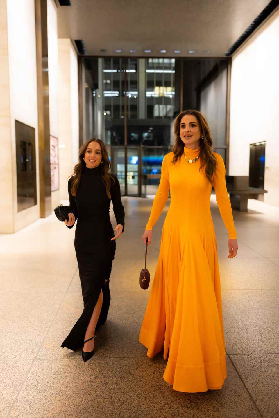Queen Rania with her daughter, Princess Iman, on the way to "Caring for Women Dinner" the "Kering Foundation".