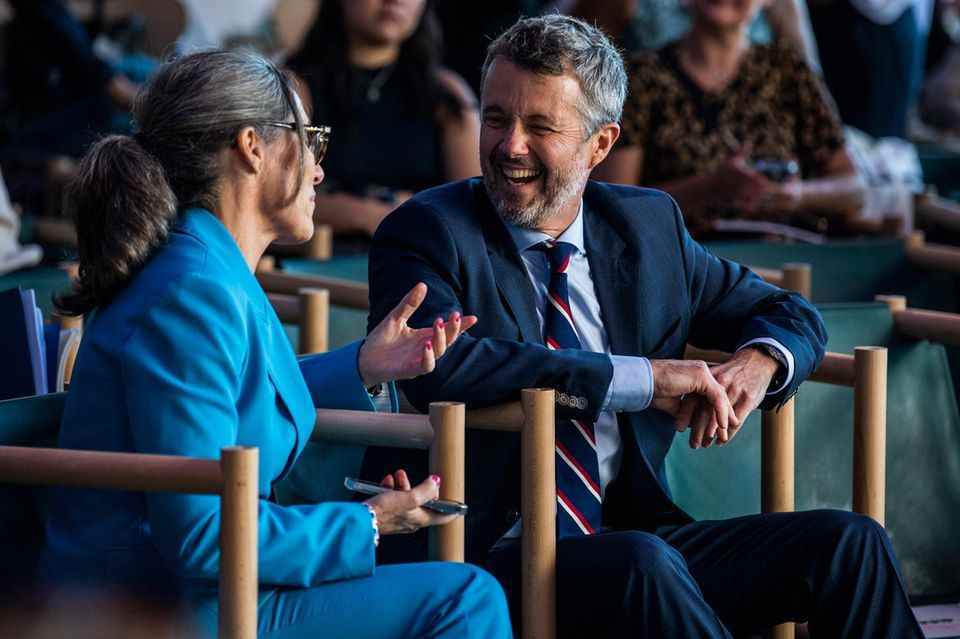 Prince Frederik and Berit Basse, Danish Ambassador, at the opening of the exhibition "Sustainable Food: How Alternative Food Production & Consumption can Combat Climate Change" at the 77th United Nations General Assembly in New York on September 20, 2022.