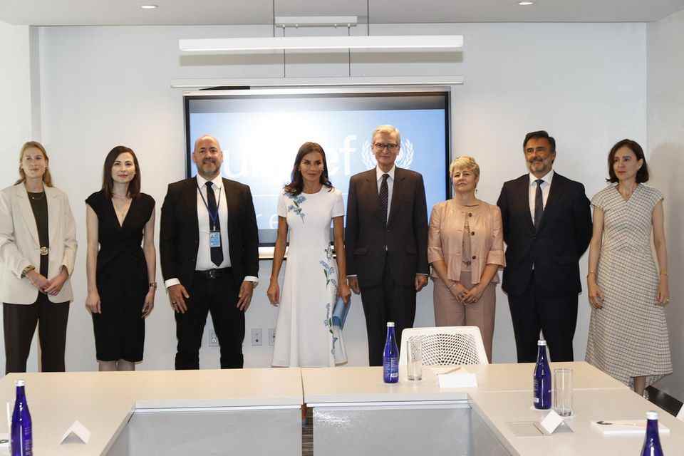 Queen Letizia of Spain attends a meeting with UNICEF mental health experts at the INNSIDE Hotel on September 20, 2022 in New York City.
