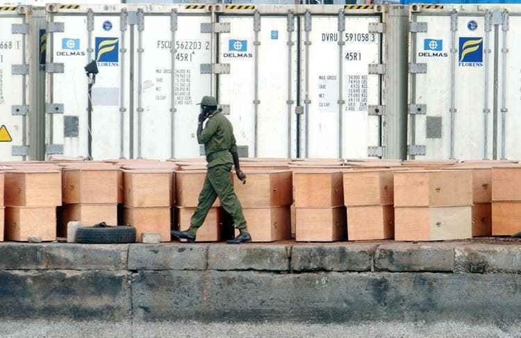 Coffins for the drowned at the port of Dakar.  But most of the victims were never found. 