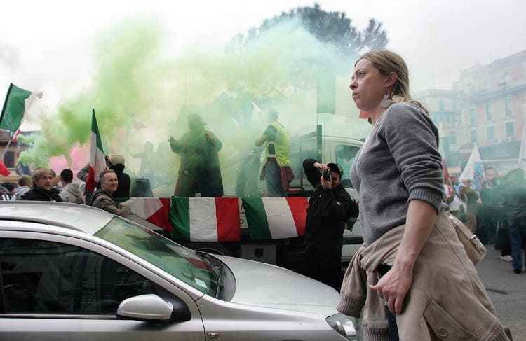 Giorgia Meloni during a right-wing rally in the southeast of the Italian capital. 