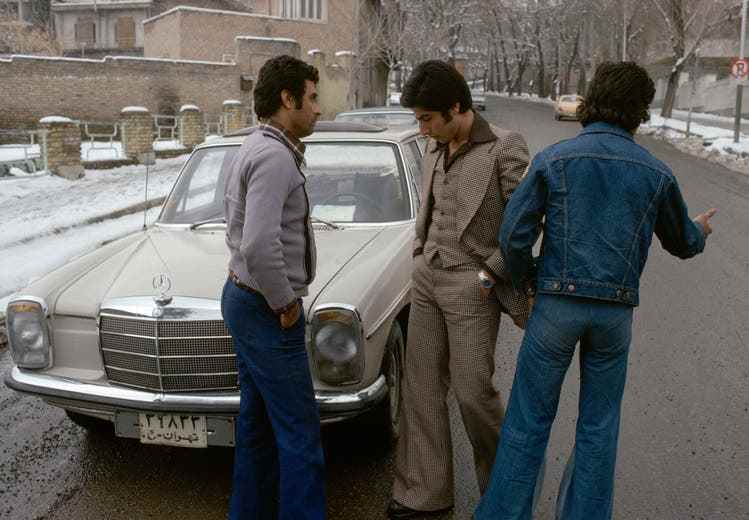 Western clothes were considered a symbol of modernization in Iran.  Tehran, 1976.