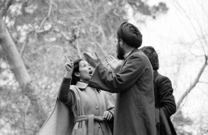 An Iranian woman at the demonstration against the headscarf in Tehran on March 8, 1979.