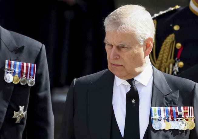 Prince Andrew at his mother Queen Elizabeth II's funeral on September 19 in London.