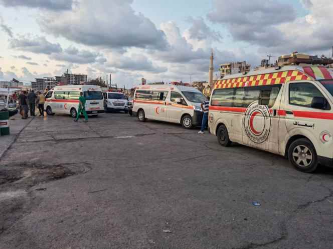 Ambulances in the port of Tartous during the rescue operation for survivors, Syria, September 22, 2022.