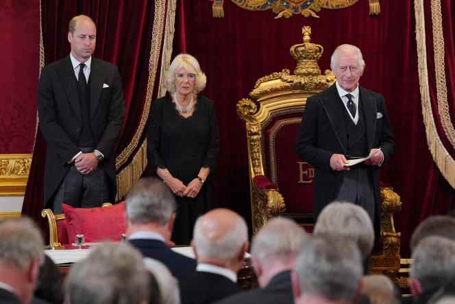 Prince William, Queen Consort Camilla and King Charles III at St. James's Palace in London on September 10, 2022.