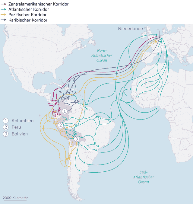 The drug route to the Netherlands - The main smuggling routes from South America