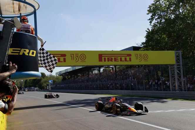Max Verstappen wins the Monza Grand Prix ahead of Charles Leclerc on Sunday 11 September.  (Photo by CIRO DE LUCA / POOL / AFP)