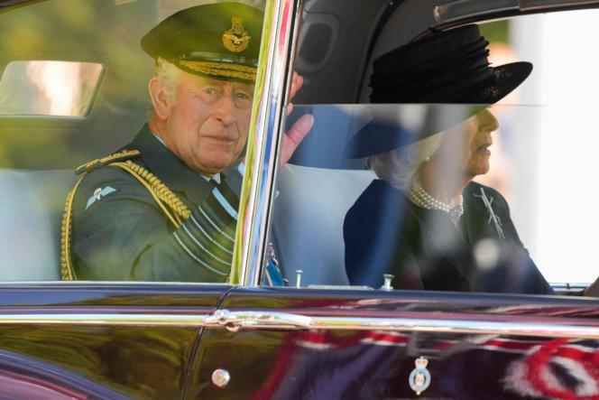 King Charles III and Camilla, Queen Consort, leave Westminster Hall, London, September 14, 2022.