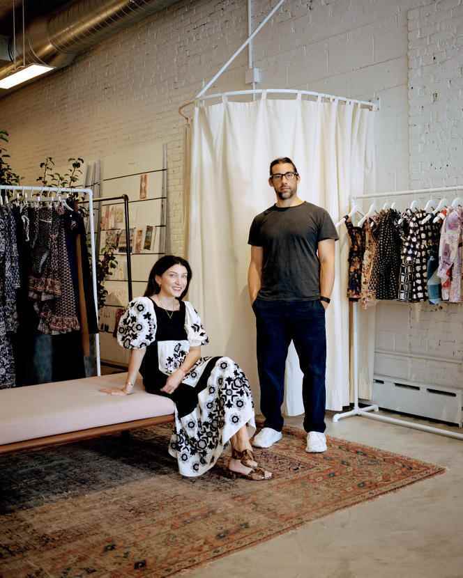 Monica Paolini and Sean Monahan, designers of Sea New York, on August 2, 2022, in their studio-boutique in New York.