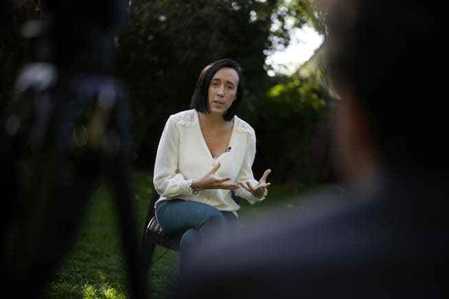 Ophélie Toulliou, the sister of a plane crash victim, during an interview with the AP news agency in Sannois, outside Paris