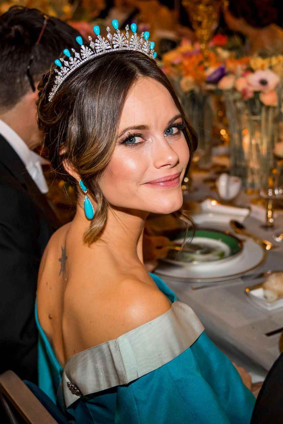 In 2019, Princess Sofia wears the tiara with turquoise