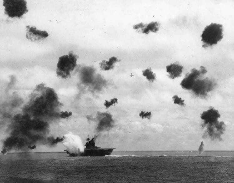 The American carrier Yorktown was sunk in the Battle of Midway in 1942.