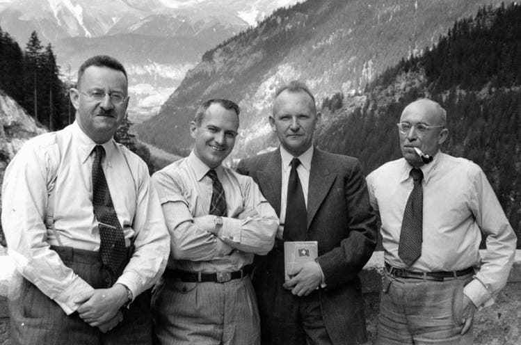 German specialists in Graubünden: Hovag employees Hermann Zorn, Kurt Kahr, Carl Mayer and Paul Kümmel, 1950.
