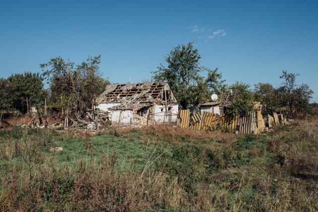 Virtually none of the houses in the village of Myroliubivka, where Alyona lives, were spared.  Here, October 12, 2022.
