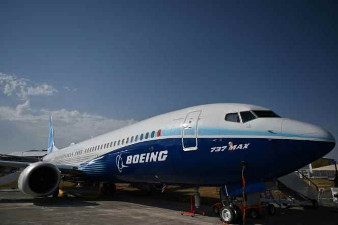 A Boeing 737 MAX on display at the Farnborough Airshow (UK), July 18, 2022.