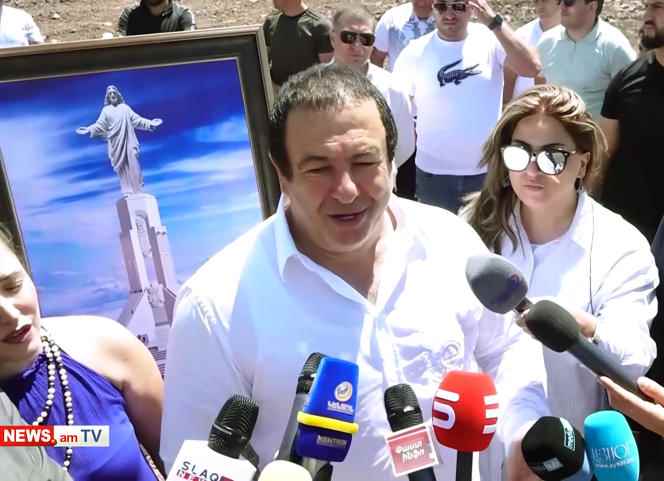 Oligarch Gagik Tsarukyan interviewed on Mount Hatis on July 9, after the start of construction work on his gigantic statue of Jesus.