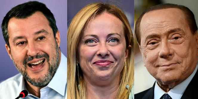 Giorgia Meloni, the leader of the post-fascist Fratelli d'Italia party, is currently working to form a government with her coalition allies, the Forza Italia party, of Silvio Berlusconi (right), and the League, of Matteo Salvini (left ).
