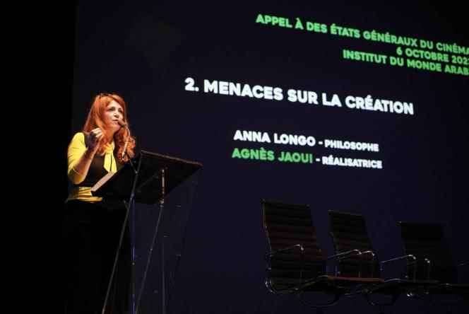 Director and actress Agnès Jaoui during the call for States General of Cinema, Thursday October 6, 2022, at the Institute of the Arab World (IMA) in Paris.