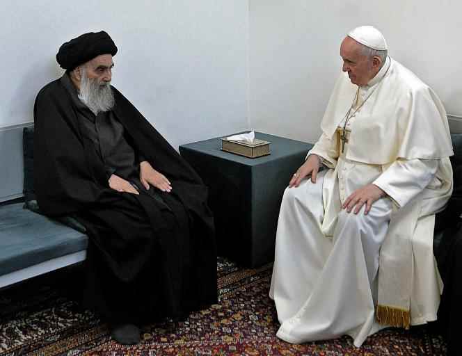 Ayatollah Ali Al-Sistani and Pope Francis in Najaf (Iraq), March 6, 2021.
