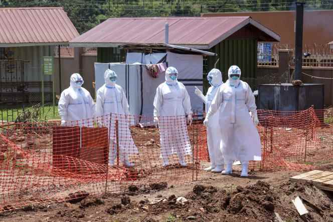 Doctors in the Ebola isolation ward of Mubende Regional Hospital, Uganda, September 29, 2022.