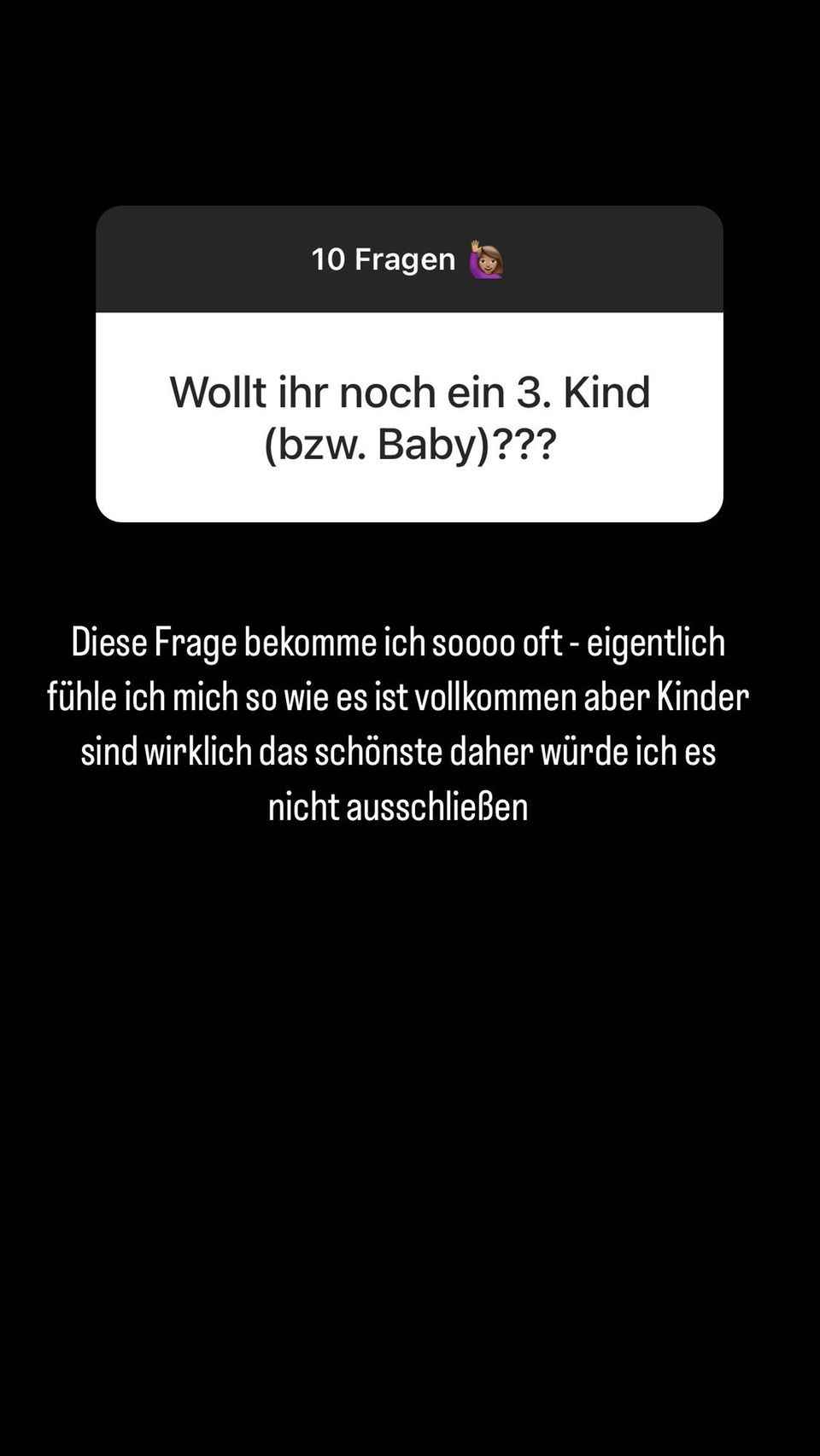 Sarah Engels comments on family planning in her Instagram story.