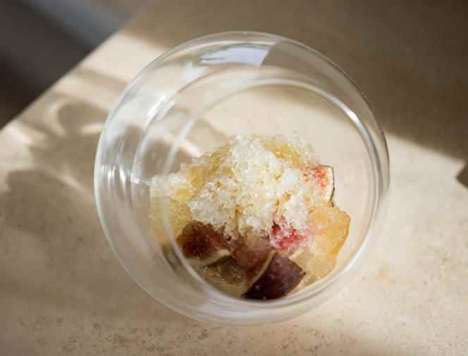 Menton, September 8, 2022, Mirazur restaurant, Mauro Colagreco's favorite dish: the fig pre-dessert.