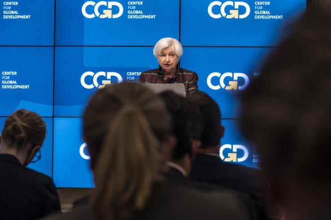 U.S. Treasury Secretary Janet Yellen delivers remarks on the challenges of the global economy at the Center for Global Development in Washington on October 6, 2022.