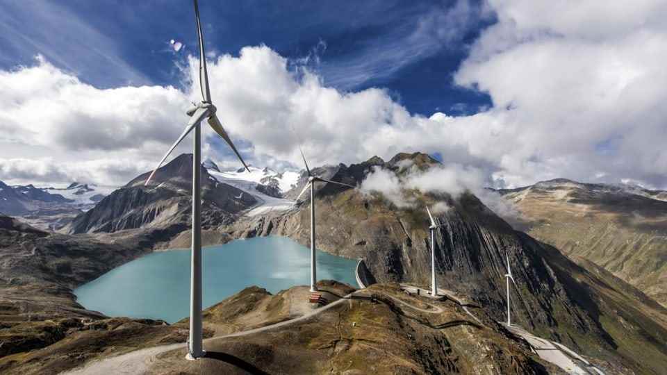 The Griessee and four wind turbines.  It's a spectacular picture.  With incredible depth.