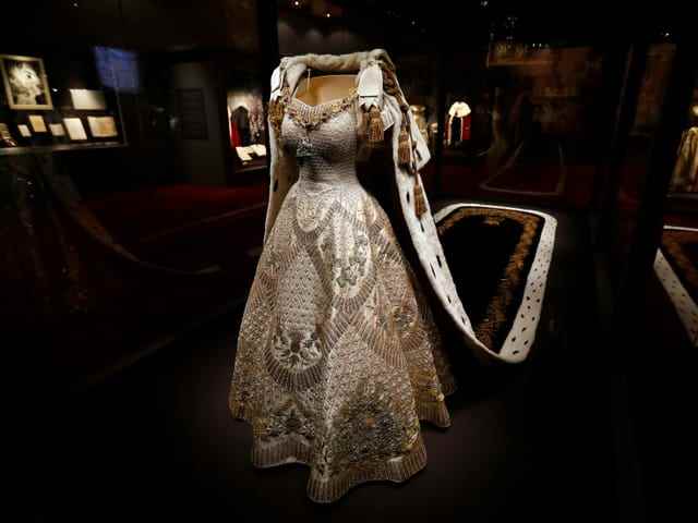 The Queen's coronation dress at an exhibition.