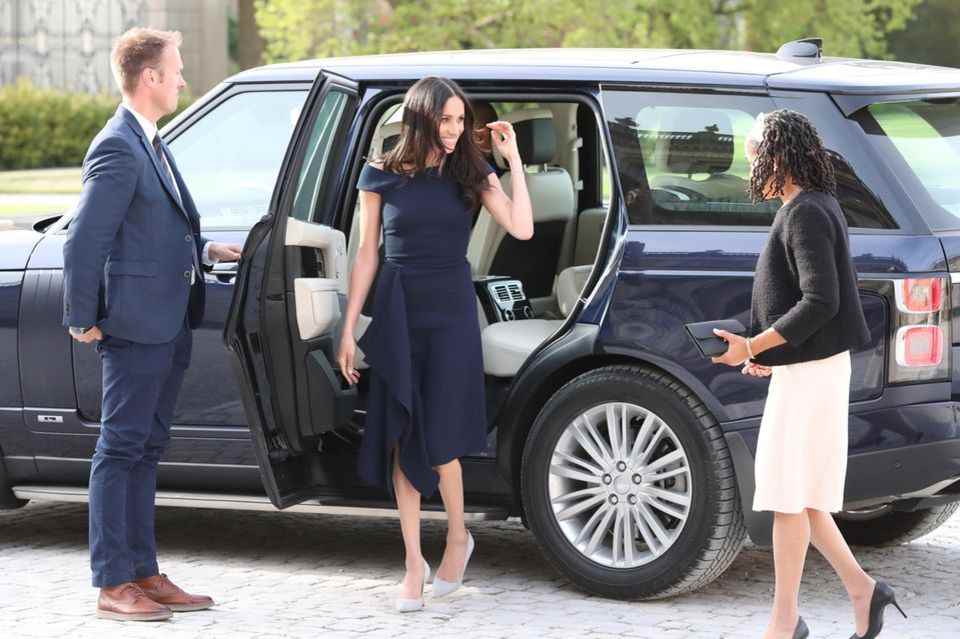 Duchess Meghan arrives at the Cliveden House Hotel in Berkshire with her mother Doria, where she is spending the night before the wedding. 