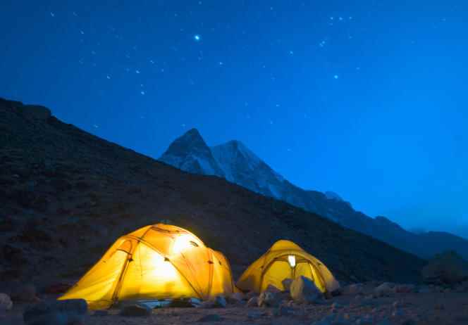 Illuminated tents in Nepal.