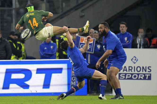 Antoine Dupont was excluded from the match against South Africa, Saturday November 12, 2022, in Marseille, following this tackle on Cheslin Kolbe.