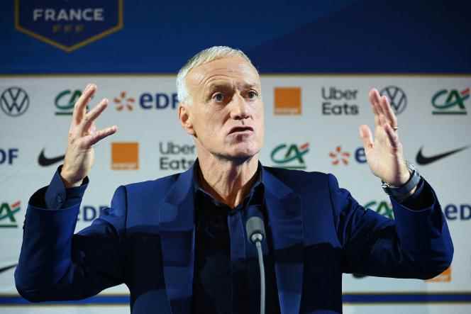 The coach of the French football team, Didier Deschamps, gives the list of players who will go to the World Cup in Qatar, in Paris, on November 9, 2022.
