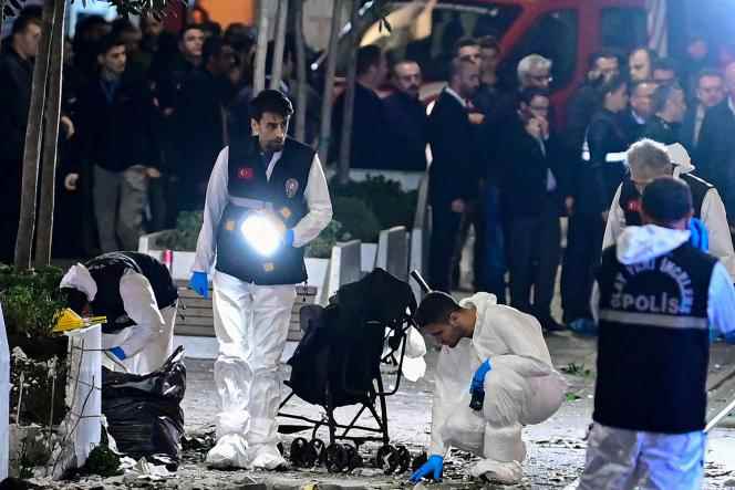 Police investigate after an explosion in Istanbul's Istiklal shopping avenue on November 13, 2022.