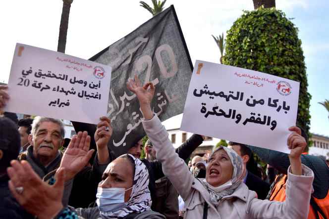 Demonstration against the increase in the cost of living in front of the Moroccan Parliament, in February 2020, in Rabat.