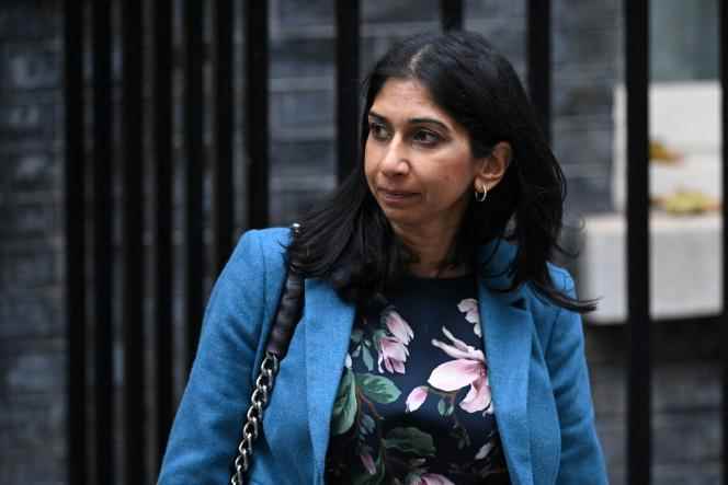 Britain's Home Secretary Suella Braverman leaves a meeting with Rishi Sunak's new government, in Downing Street, London, October 26, 2022. 