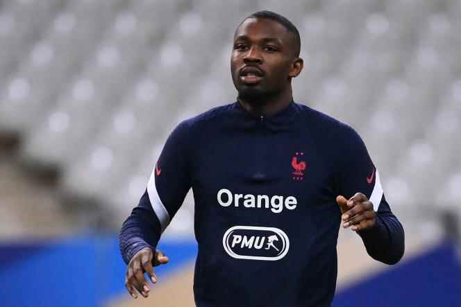 Marcus Thuram on the lawn of the Stade de France, in Saint-Denis (Seine-Saint-Denis), on the occasion of his very first selection for the France team, against Finland (2-0 defeat of the Blues), Wednesday November 11, 2020.
