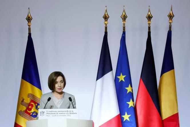 Moldovan President Maia Sandu at the international conference in support of Moldova in Paris on November 21, 2022. 