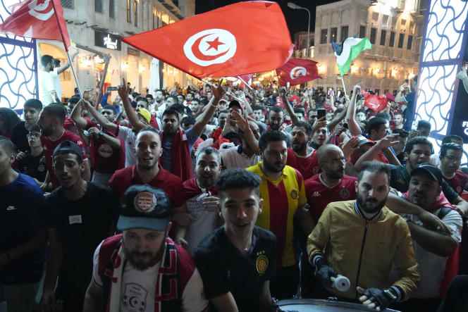 Fans gather to support Tunisia, on the eve of the match against Australia in Doha, Friday November 25, 2022.