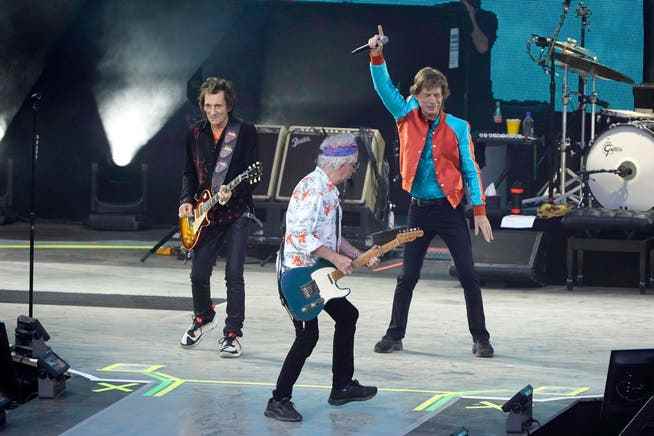 Ron Wood, Keith Richards and Mick Jagger from the Rolling Stones live at the final concert of the Sixty Tour in the Waldbühne.  Berlin, August 03, 2022